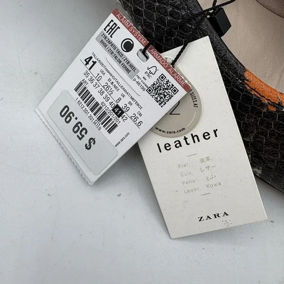 Zara Basic Shoes Womens Size 10 Black Orange Snake Print Block Heel Pumps - Picture 2 of 9